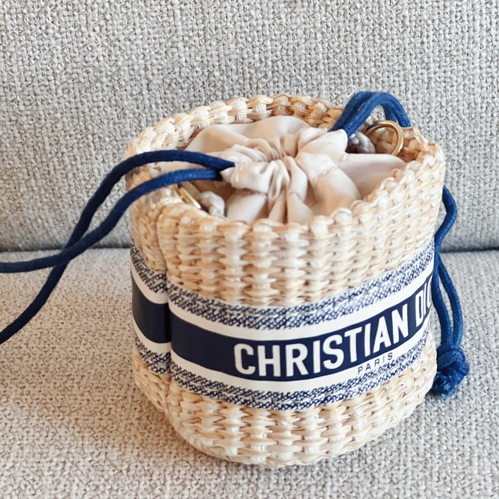 Christian Dior Cosmetic Straw Bucket Bag
